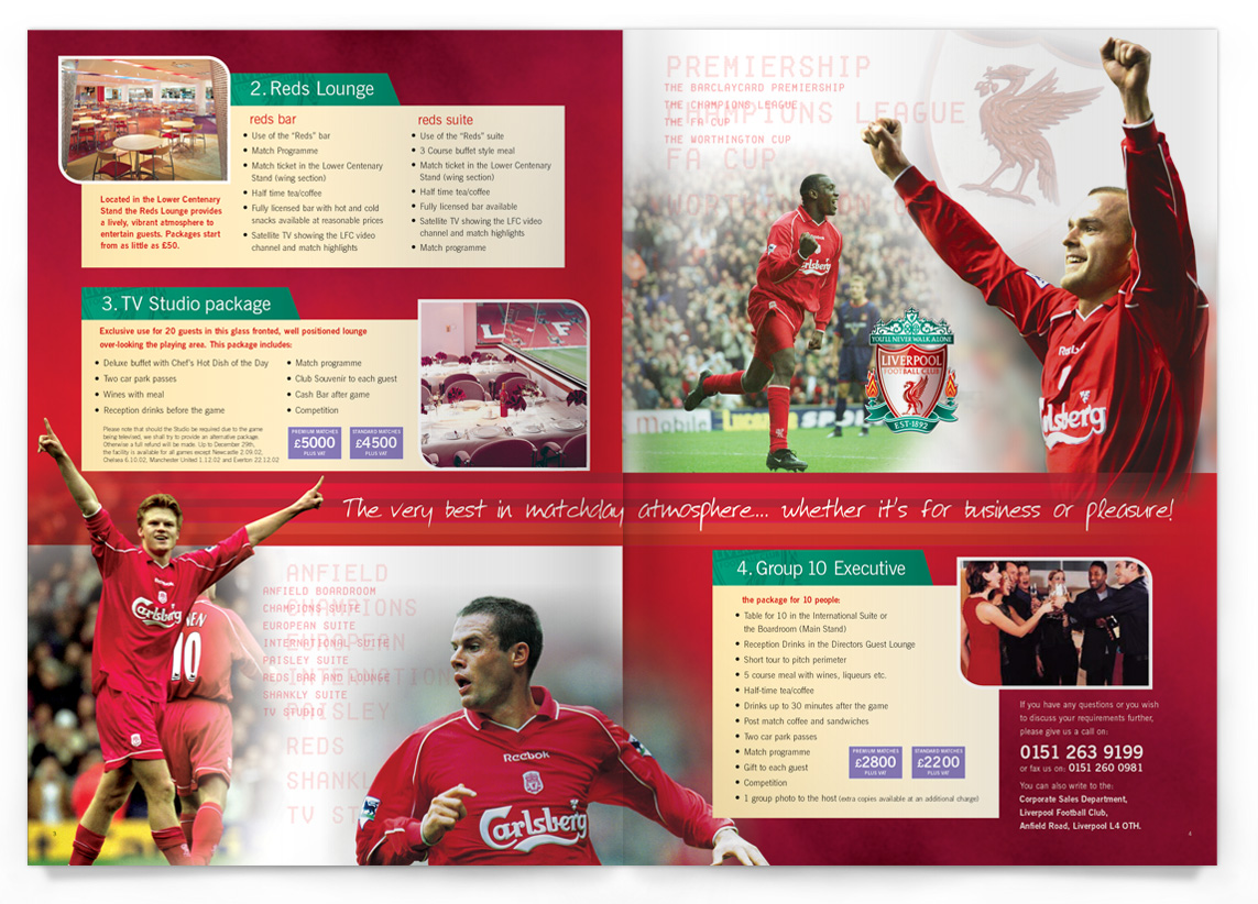 LFC Liverpool Football Club brochure for Corporate Hospitality designs