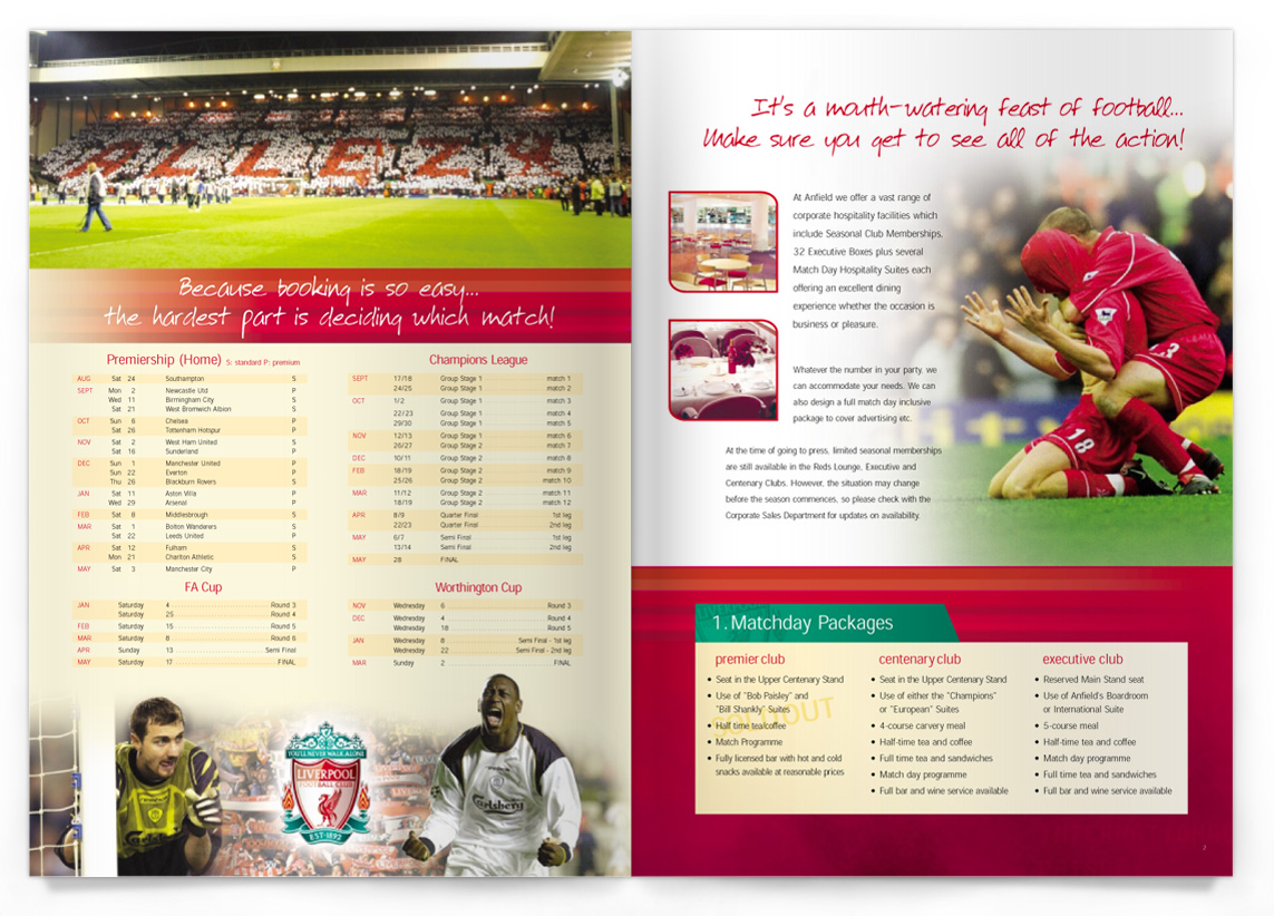 LFC Liverpool Football Club brochure for Corporate Hospitality designs