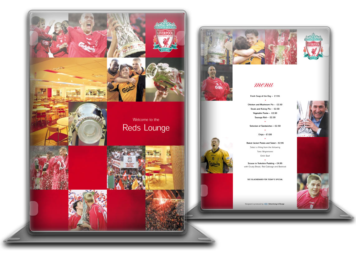 LFC Liverpool Football Club Lounges menu designs